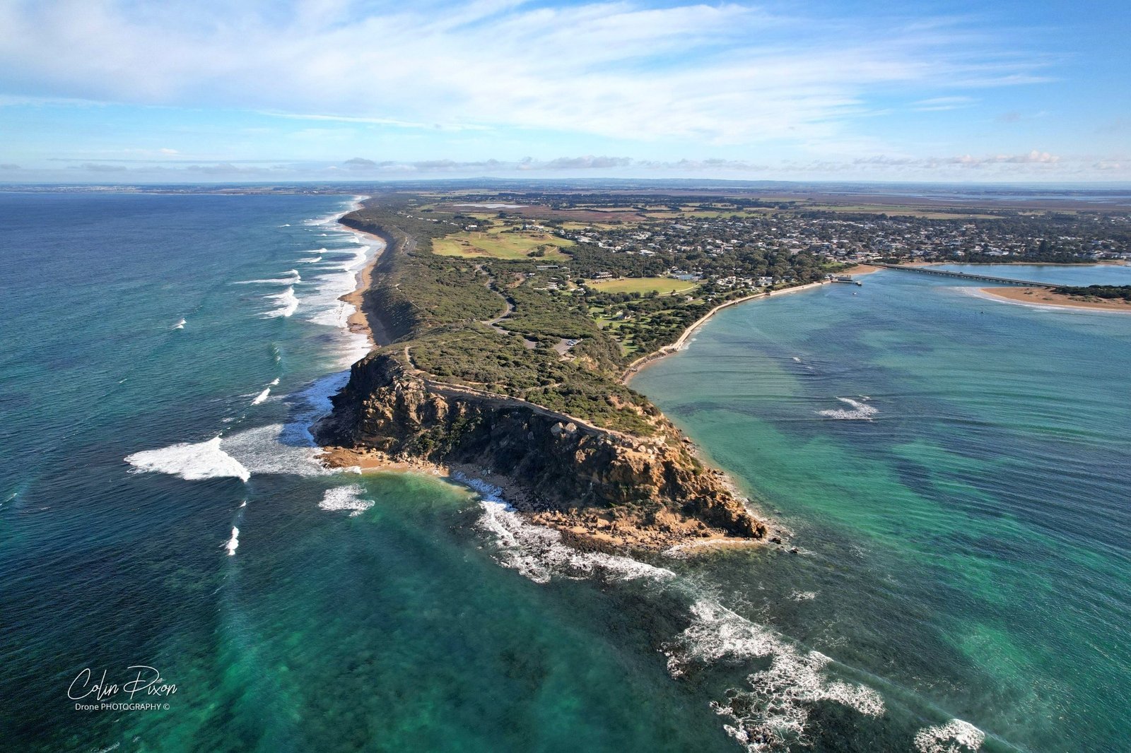 Aerial view of Barwon Heads Bridge on the Bellarine Peninsula